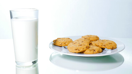 milk and cookies on the white background