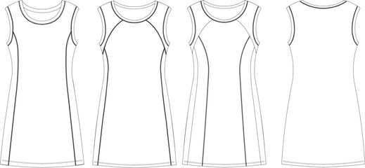 Vector top fashion , woman set technical drawing, flat, template, sketch. Jersey or woven fabric , white color