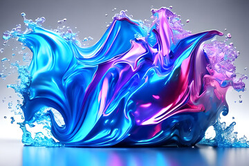 Abstract liquid shape in neon colors, cyan, pink, purple. Generative AI