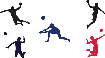 silhouettes of people playing volleyball