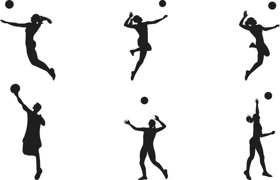 silhouettes of people  playing volleyball