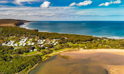 Aerial view of Torquay Beach along the Great Ocean Road, Australia