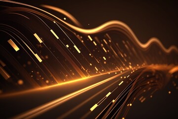 Fototapeta premium abstract futuristic background with gold glowing neon moving high speed wave lines and bokeh lights. Data transfer concept Fantastic wallpaper, AI Generetive