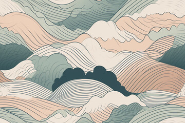 Japanese background with line wave pattern Abstract template with geometric pattern Generative AI - obrazy, fototapety, plakaty