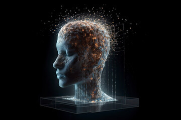 3D dissolving human head made with cube shaped particles
