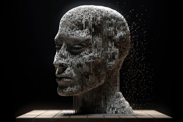 3D dissolving human head made with cube shaped particles