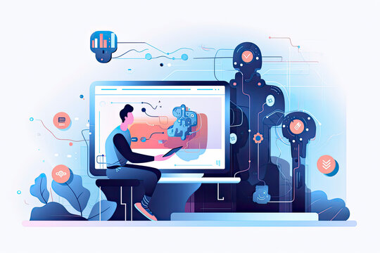 AI in social media abstract concept vector illustration. Social media marketing, AI content tracking algorithm, automated image recognition, machine learning, target advertising abstract metaphor.