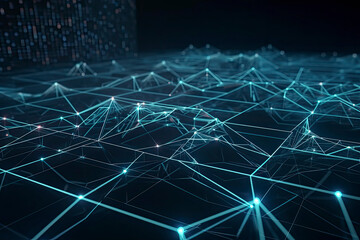 Obraz premium Computer geometric digital connection structure. Business inteligence technology background. Binary code algorithms deep learning. Abstract 3D rendering. Artificial intelligence