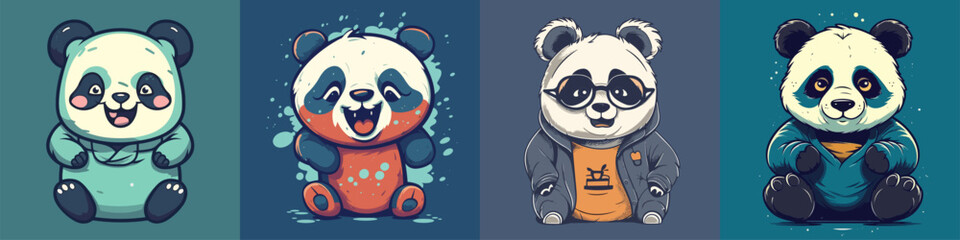 Flat color vector of happy panda set collection © Giordano Aita