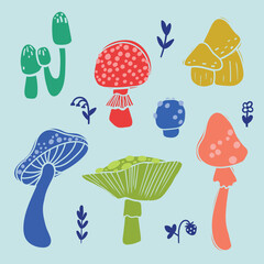 Vector colorful magic mushrooms collection