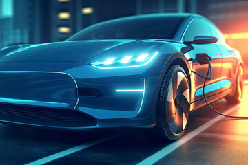 Fototapeta premium Charging an electric car with a public charger in a parking lot