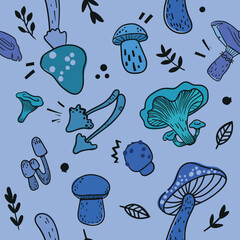 Vector seamless pattern with mushrooms