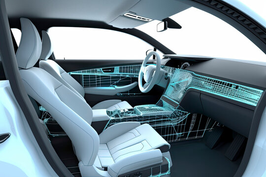 inside electric car.3d render and illustration
