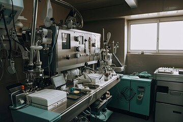 Modern equipment in operating room. Medical devices for neurosurgery.