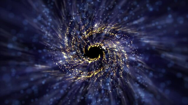 Outer Space sci-fi background. A spiral vortex of gold and blue galaxy stars and particles. Seamlessly looping, HD  science motion background animation.