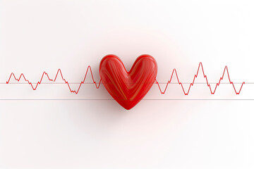 Red heart with white pulse line on white background. Heart pulse, heartbeat lone