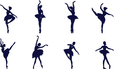 set of ballet dancers silhouettes of ballet dancers.Child ballerina vector silhouettes.	