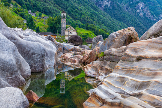Rocks, Church, Mountains, River, Reflection