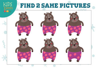 Find two same pictures kids game vector illustration.