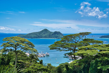 View of St anne marine park and port from sans sousi road, Mahe Seychelles