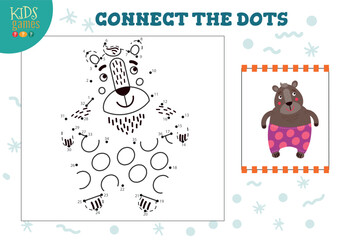 Connect the dots kids game vector illustration. Kindergarten children educational activity