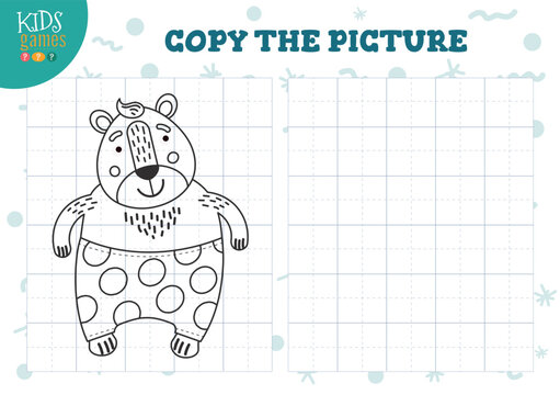 Copy picture vector illustration. Coloring game for preschool and school kids