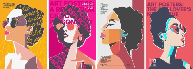 Fototapete Pop Art Girl in glasses. Minimalistic vector portraits. Fine Art. Set of vector illustration.  © Molibdenis-Studio