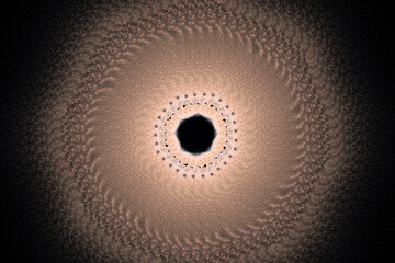 Orange round pattern of crooked waves on a black background. Abstract fractal 3D rendering