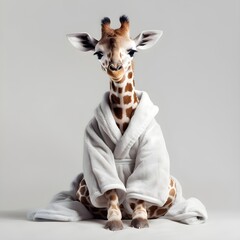 "Giraffe in Bathrobe: A Cozy Evening for a Little One" | Nursery Room | Generative AI Artwork