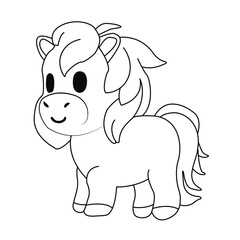 Cartoon horse coloring page. Cartoon horse drawing vector illustration.