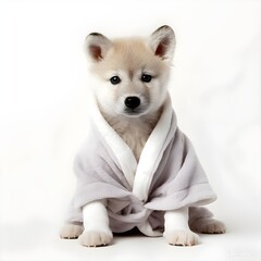 "Cozy Canine: A Husky in a Bathrobe" | Nursery Room | Generative AI Artwork