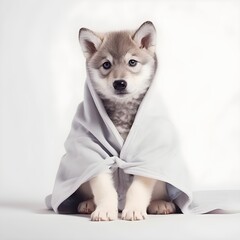 "Cozy Canine: A Husky in a Bathrobe" | Nursery Room | Generative AI Artwork