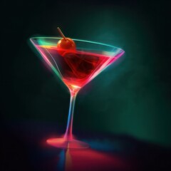 Artistic alcoholic margarita long drink with sour cherry on top
