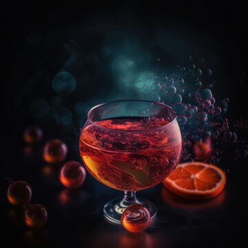 3d image of high detailed rum coke drink with lime and orange. Alcoholic drink beverage details