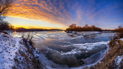 winter sunset over the river