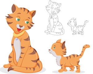 Obraz premium the Mother cat caring over a baby cat with a outline vector