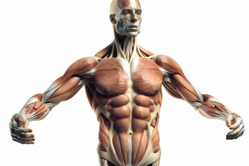 Fototapeta na wymiar man with muscles without skin on a white background. anatomy and muscles. generative ai