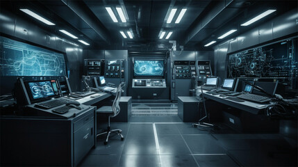 Fototapeta premium Futuristic office / workspace of a technology business in minimalistic modern style -Generative art