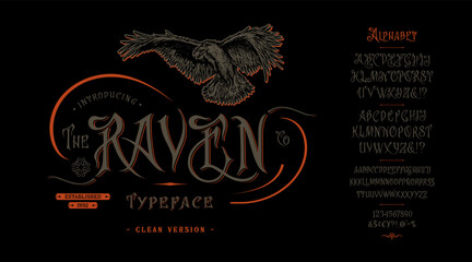 Font The Raven. Vintage typeface design. © magicpics1806