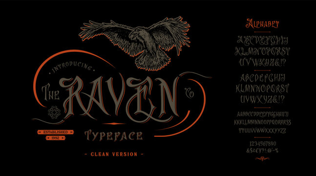 Font The Raven. Vintage typeface design.