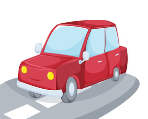 Obraz na płótnie Canvas Red Isolated Cartoon Car on Road
