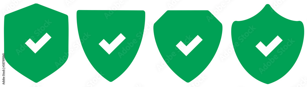 Fototapete green shields with tick mark. green web and computer protection shields with tick mark. png image.