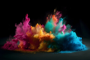 Generative Ai illustration. Colored powder explosion. Copy space