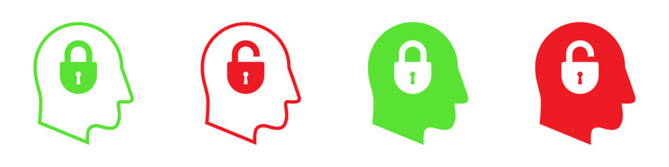 Human face with locked and unlocked padlock icon. Vector illustration.