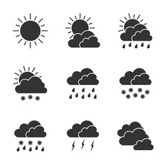 Different weather conditions icons. Weather icons set. Vector illustrations.