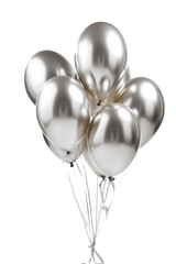 Big bunch of silver balloons isolated on white background. Generative AI