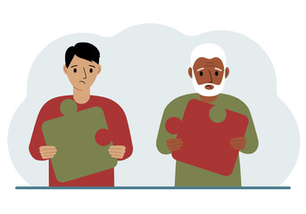 Team metaphor. People putting puzzle pieces together. The concept of teamwork and cooperation. Business concept.