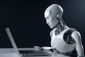 Artificial intelligence robot with laptop, Generative AI