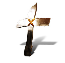 3d illustration religious metallic cross jesus christ transparent background,