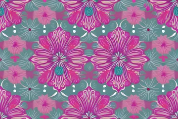 Fotobehang Abstract magenta or purple natural flower, floral, and leaves seamless pattern background. Flower and leaf clip illustration watercolor texture wallpaper. Generative AI. © Riocool